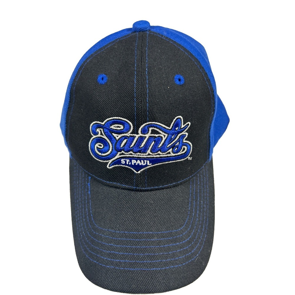 Black & Royal Blue ST PAUL SAINTS Baseball Hat Cap Script MELONWEAR Hook Loop